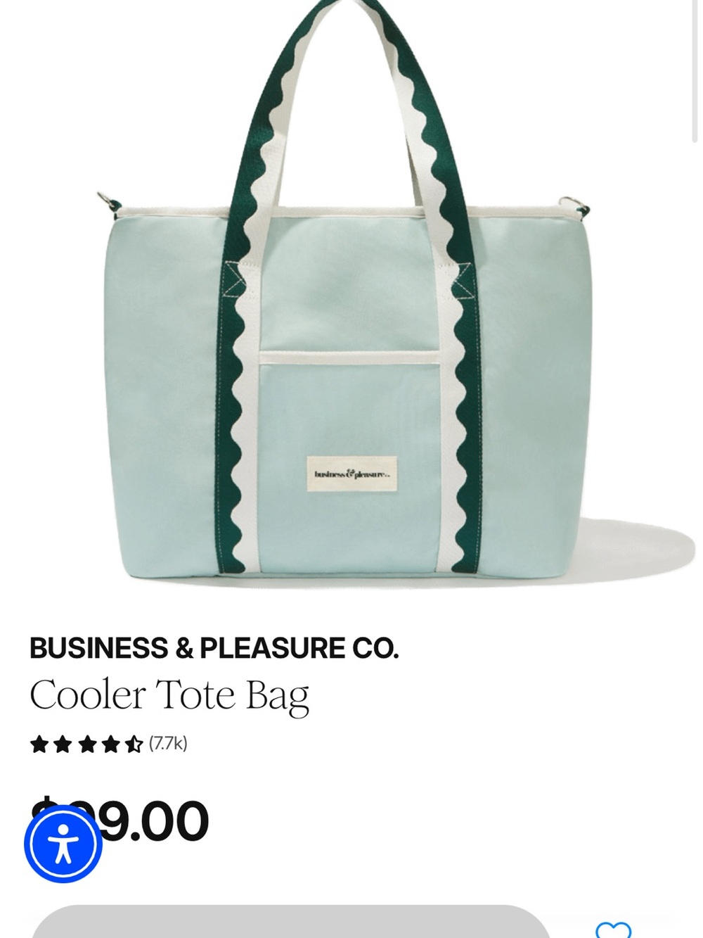 Business & Pleasure Co. Mint Cooler Tote with Dark Green Trim